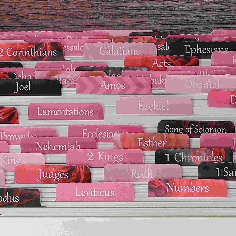 thinkor Reposition Laminated Bible Tabs, Large Print Stickers, Easy to Read and Apply Bible Tabs for Women and Man (Pink Rose Print) - Image 2